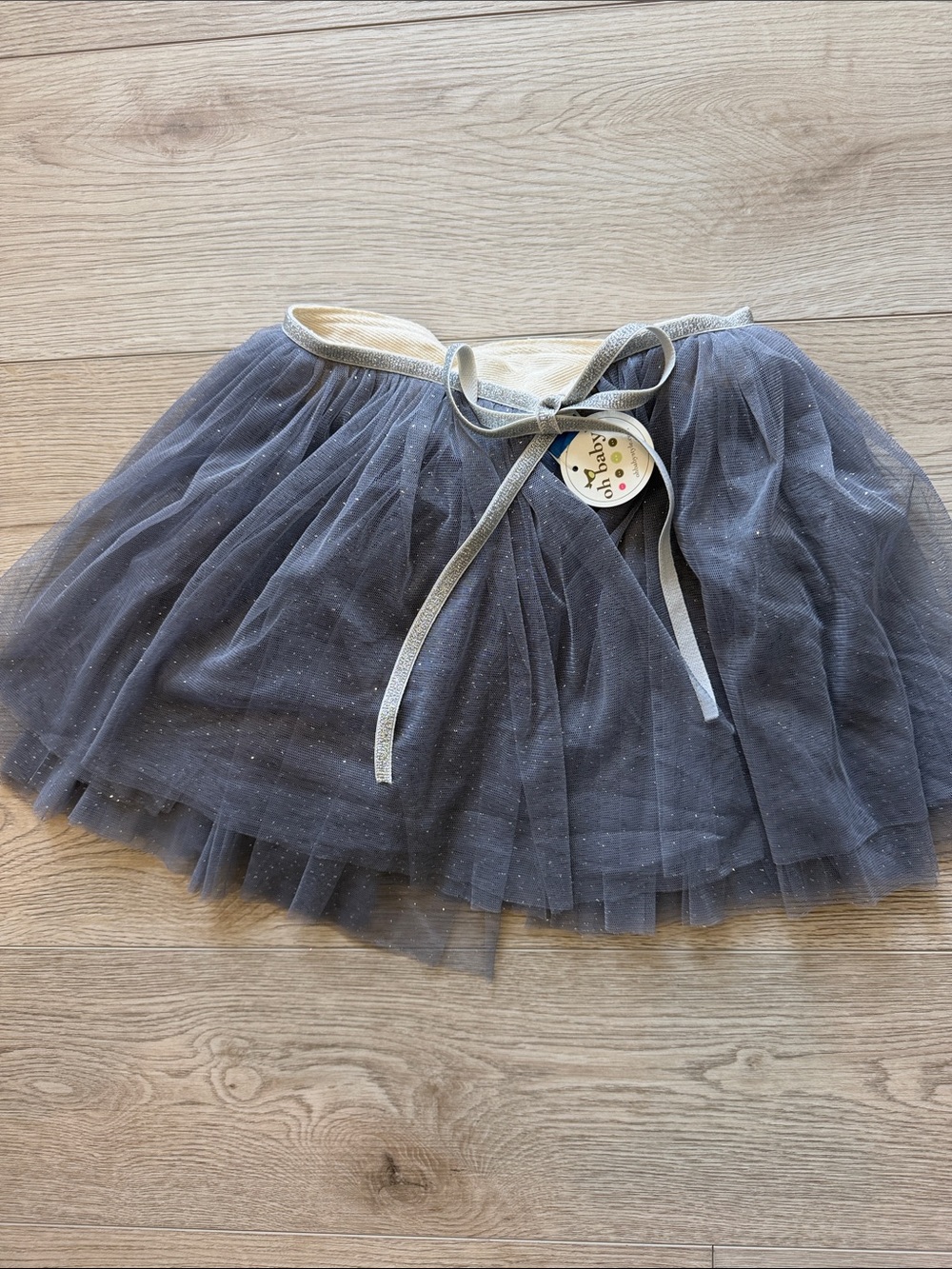 Oh Baby Girls silver / gray Sparkle Tulle Skirt with Cream Waistband